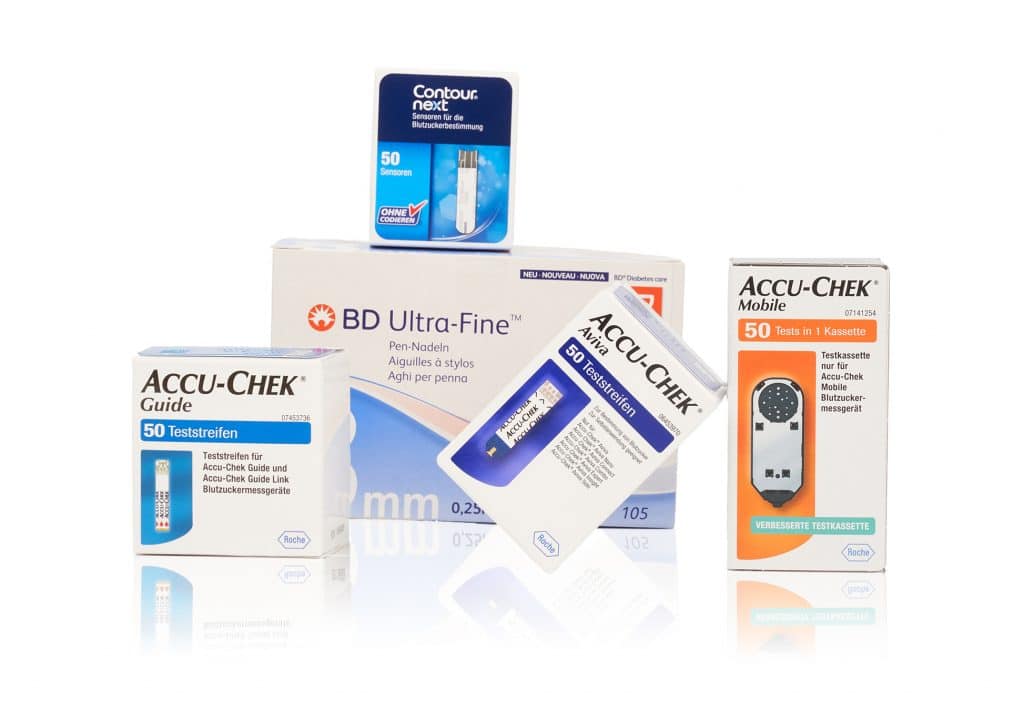 Diabetes Produkte - Teststreifen ACCU-CHEK Guide, ACCU-CHEK Aviva, ACCU-CHEK Mobile, BD Ultra-Fine Pen Nadeln, Contour Next Blutzucker Test Sensoren