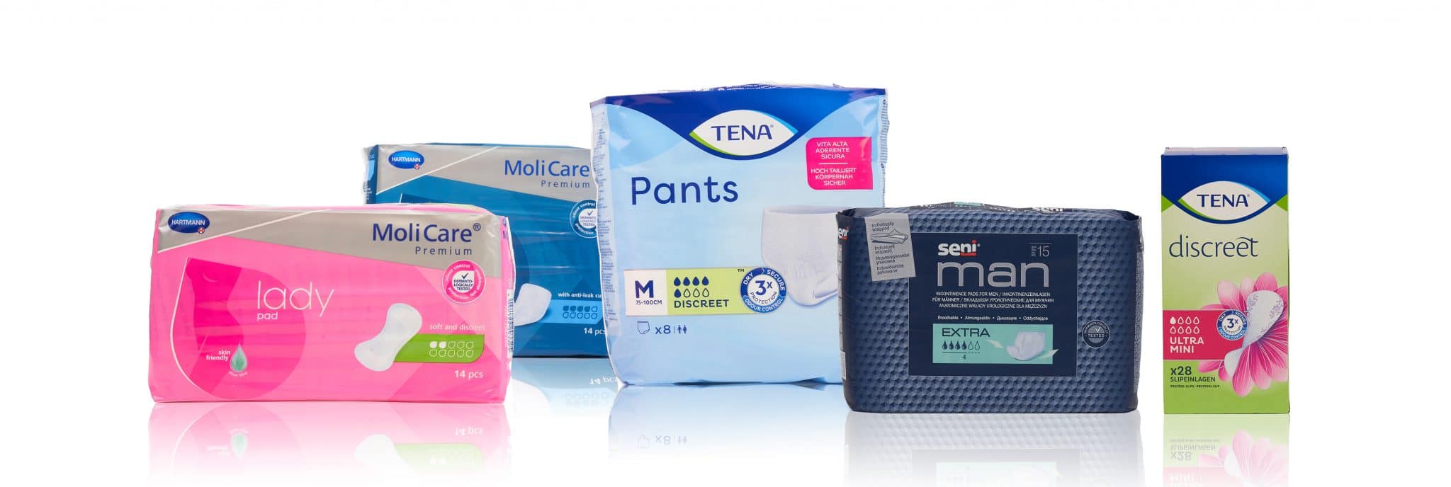 Inkontinenz Produkte von Tena, Seni & Hartmann